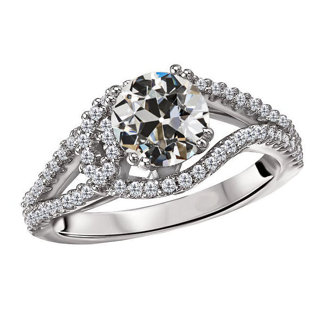 Cuscino Antico Diamante anello in Oro Bianco 14K – vista principale