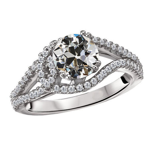 Cuscino Antico Diamante anello in Oro Bianco 14K – vista principale