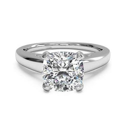 Grande Anello Di Fidanzamento Con Vero Diamante Scintillante Taglio Cuscino Da 3 Carati In Oro Bianco