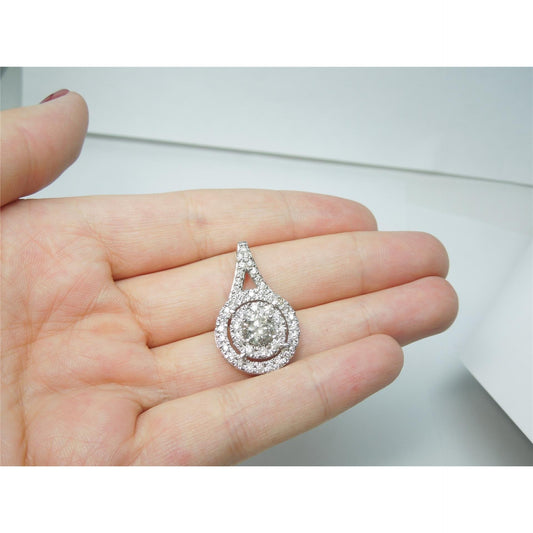 Grande Collana Con Pendente Con Genuino Diamanti Taglio Rotondo Scintillanti Da 1,33 Ct E Oro Bianco 14K