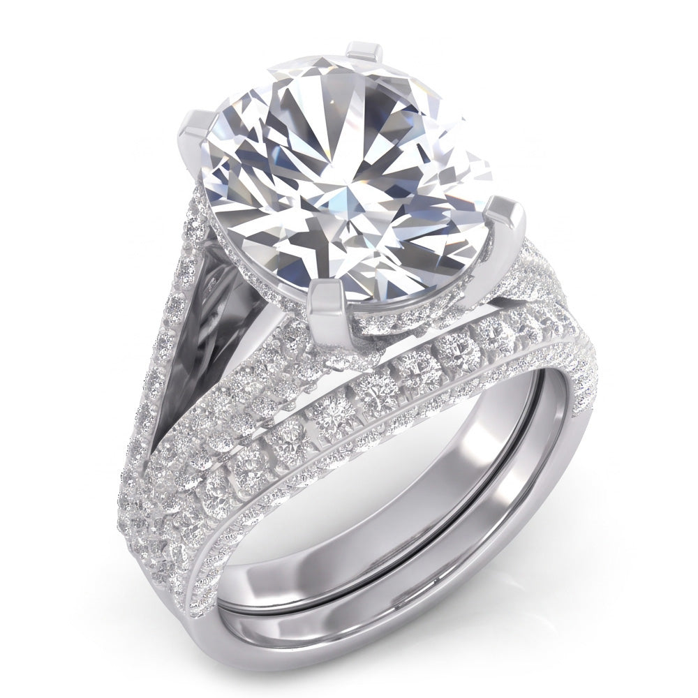 Grande Ovale Naturale Diamante Nuziale Anello E Banda Set