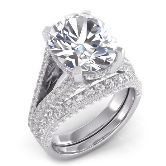 Grande Ovale Naturale Diamante Nuziale Anello E Banda Set