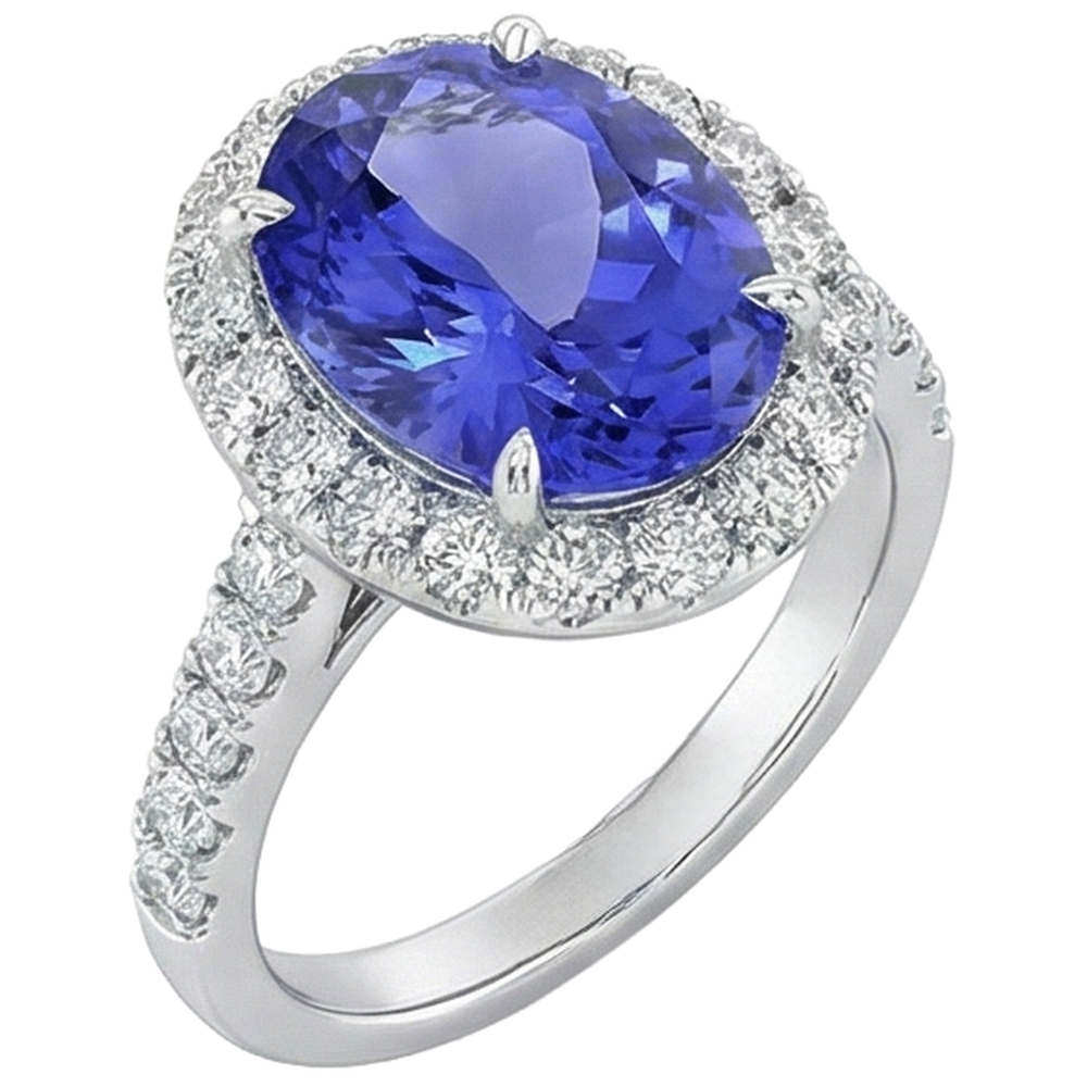 vero round tanzanite 18carati fede eternity vista di profilo