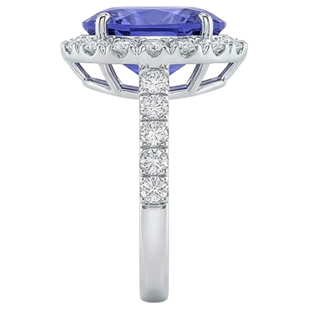 vero round tanzanite 18carati fede eternity su bianco
