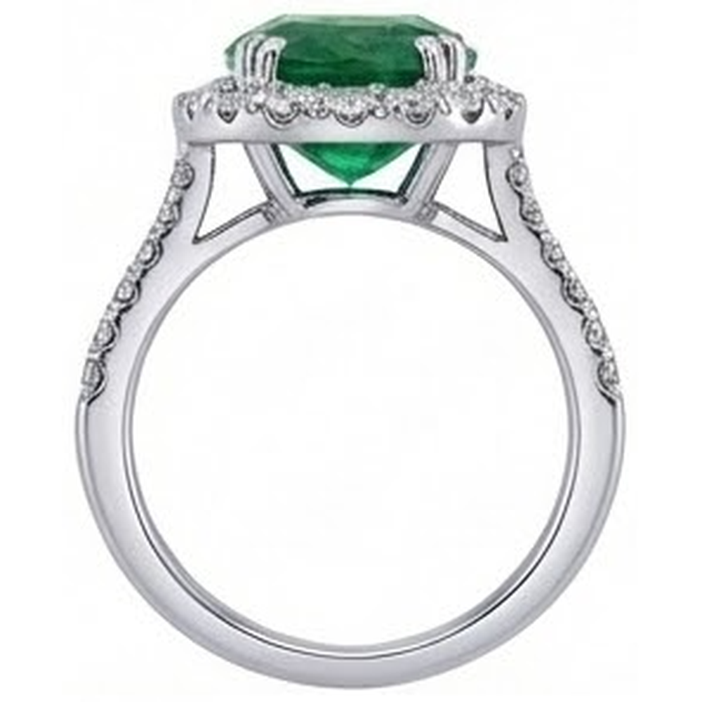 Grande Verde Smeraldo Con Diamanti 4.25 Carati Anello Di Fidanzamento In Oro Bianco 14 Carati