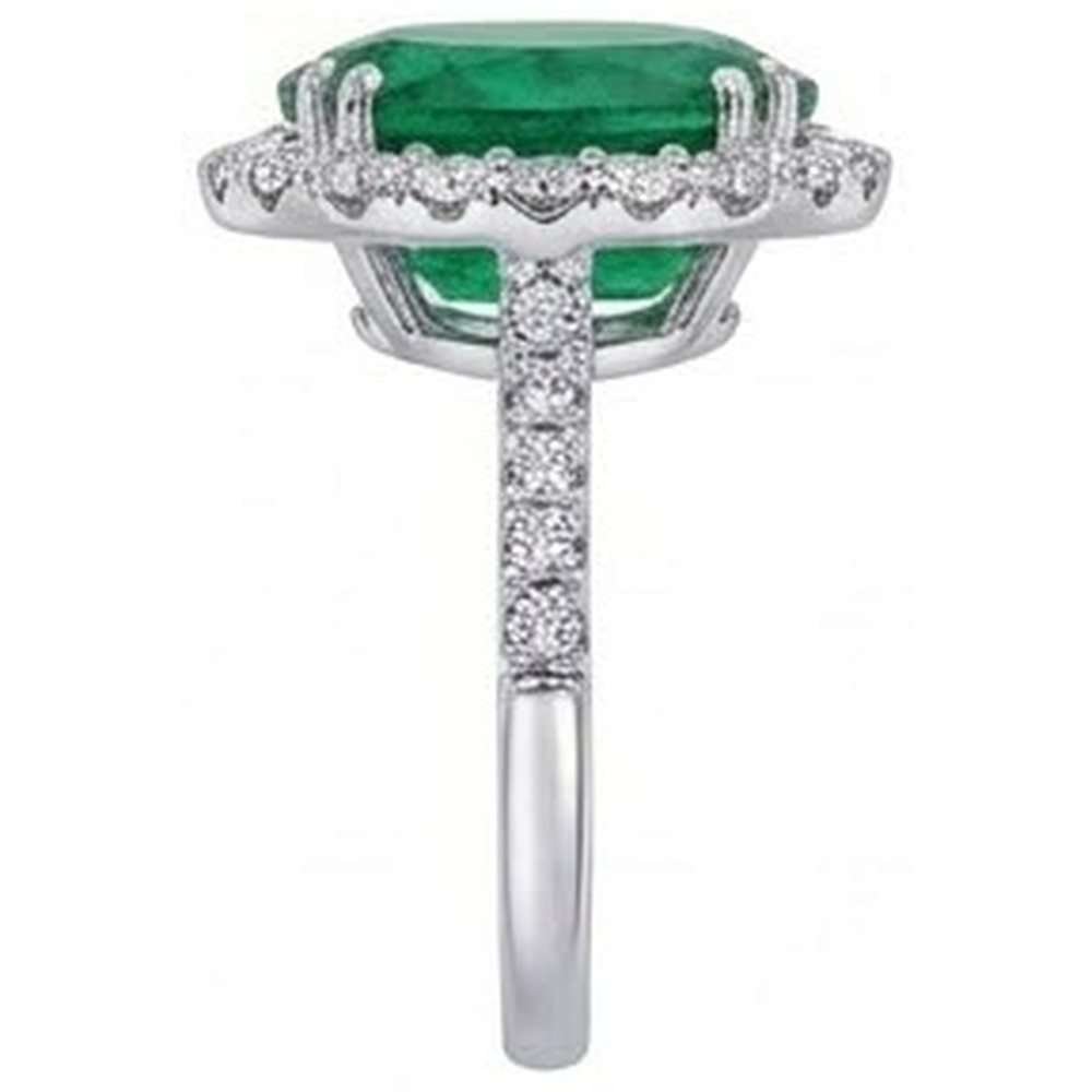 Grande Verde Smeraldo Con Diamanti 4.25 Carati Anello Di Fidanzamento In Oro Bianco 14 Carati