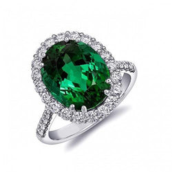 Grande Verde Smeraldo Con Diamanti 4.25 Carati Anello Di Fidanzamento In Oro Bianco 14 Carati