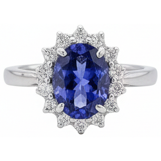 vero oval tanzanite 1.95carati anello angolo laterale