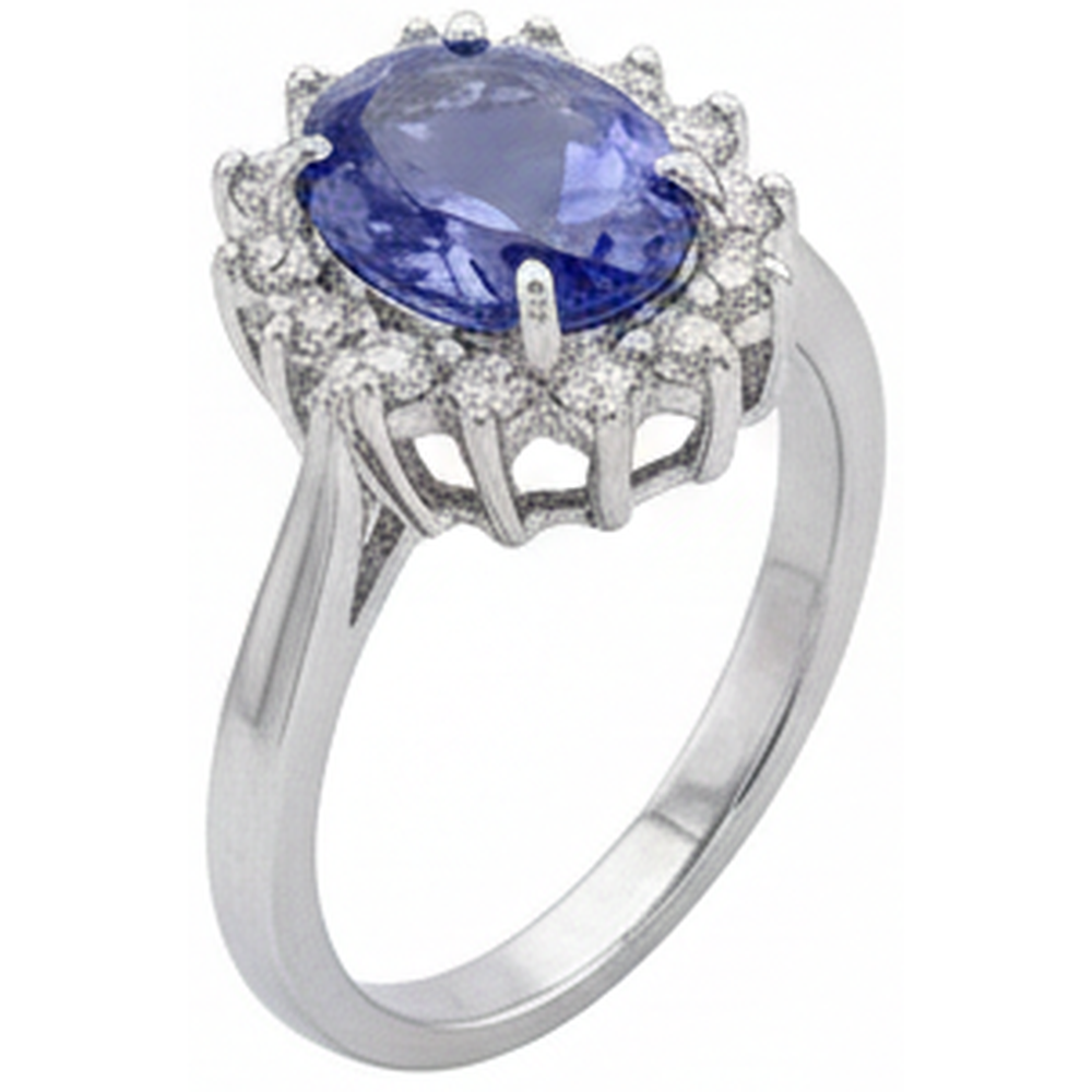 vero oval tanzanite 1.95carati anello dettaglio ravvicinato
