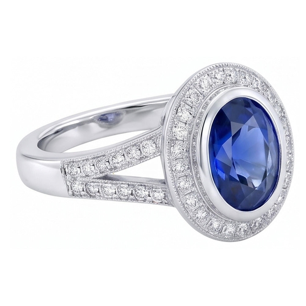 Grande zaffiro di Ceylon con diamanti da 4,75 ct Anello in oro bianco 14K