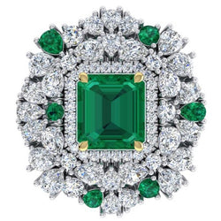 Anello Cocktail Grande Unico con Smeraldo Verde GIA Autentico e Diamanti Naturali