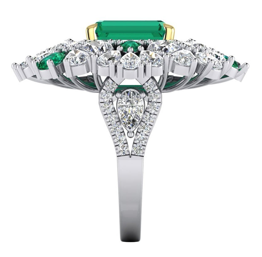 Anello Cocktail Grande Unico con Smeraldo Verde GIA Autentico e Diamanti Naturali