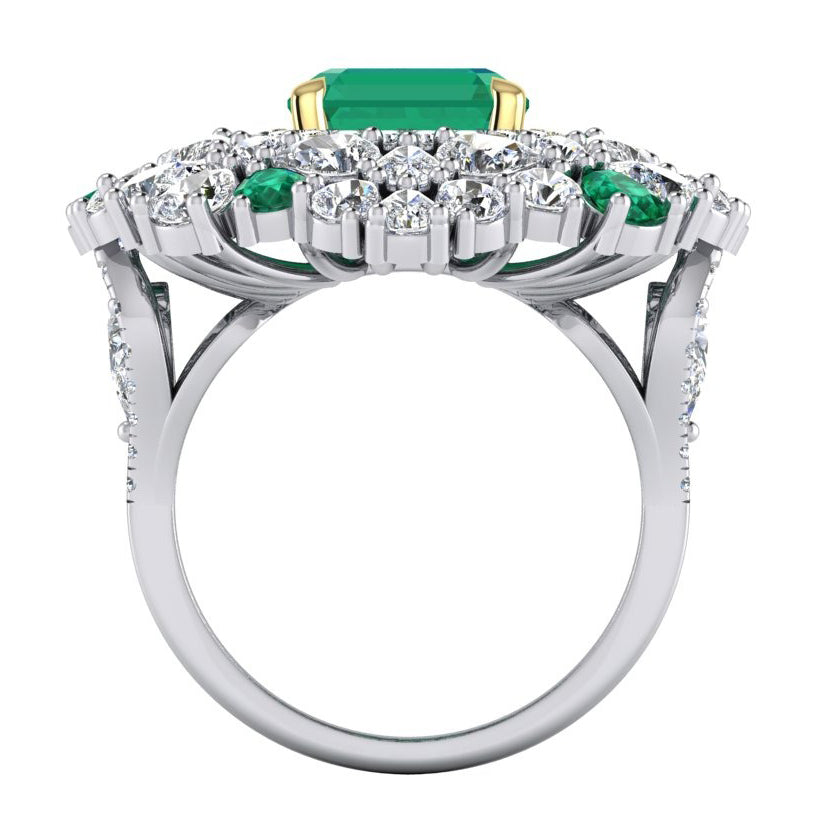 Anello Cocktail Grande Unico con Smeraldo Verde GIA Autentico e Diamanti Naturali