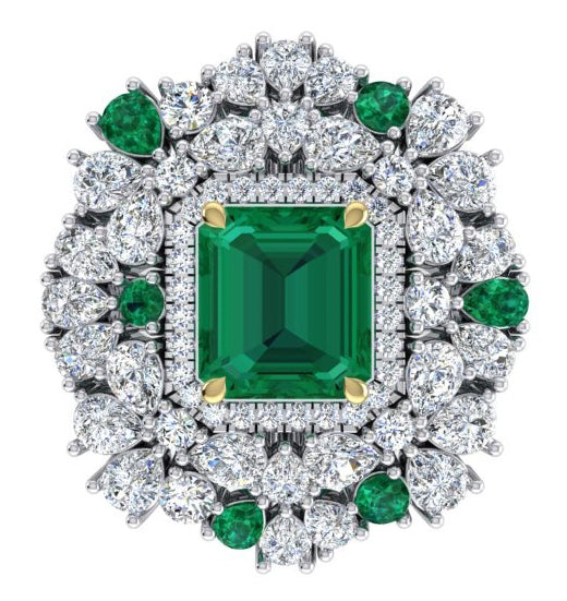 Anello Cocktail Grande Unico con Smeraldo Verde GIA Autentico e Diamanti Naturali