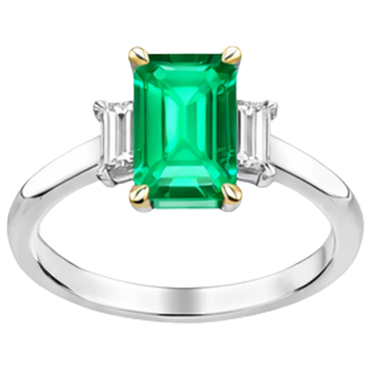 Smeraldo Colombiano Taglio a Gradini Anello con Pietra Preziosa in Oro Bicolore 14K – vista frontale