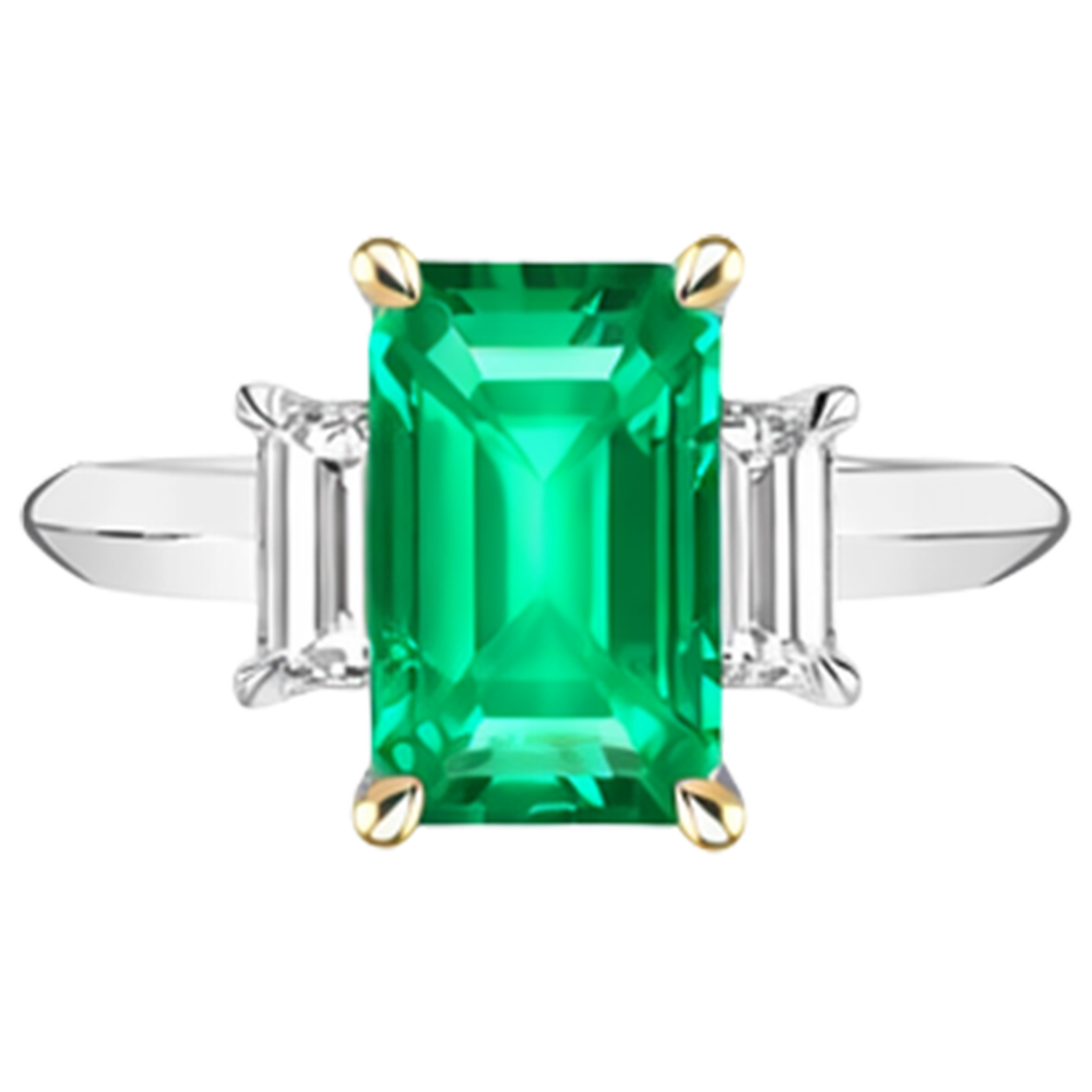Smeraldo Colombiano Anello con Pietra Preziosa 2-carati Oro Bicolore 14K – vista angolare