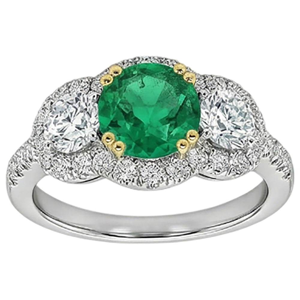 Smeraldo Fine Anello con Gemma 2,50-carati Oro Due Toni 14K – vista frontale