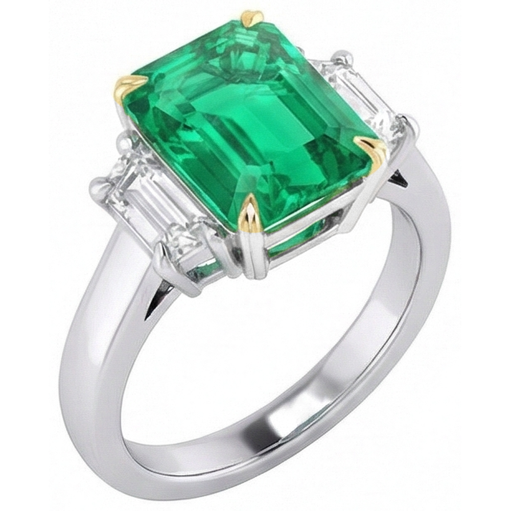 Anello Pietra Colorata Oro Due Toni 14K con Smeraldo Colombiano – vista laterale
