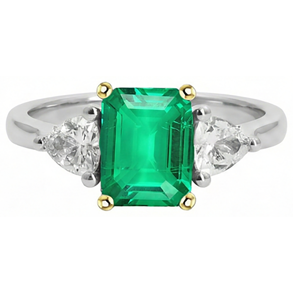 Anello con Pietra Preziosa Oro 14 Carati Bicolore con Smeraldo Colombiano – vista laterale