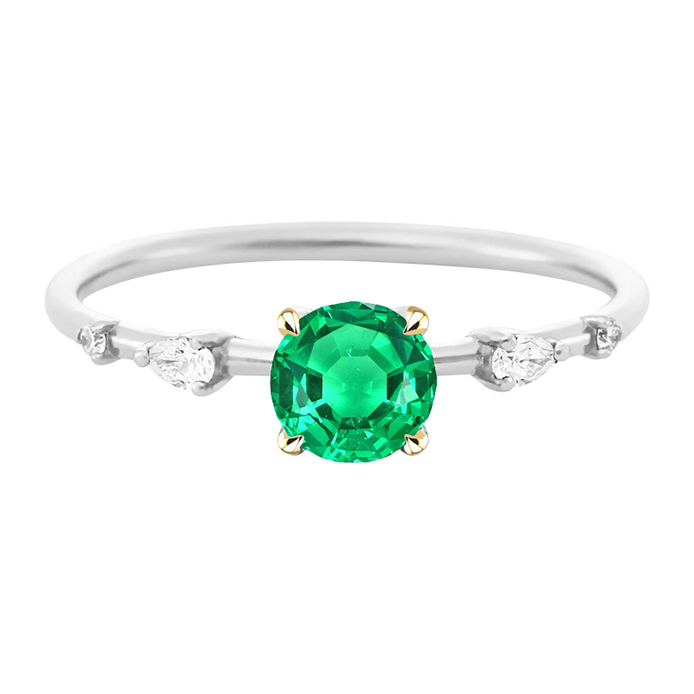 Anello con Pietra Preziosa Oro 14 Carati Bicolore con Smeraldo Fine – vista principale