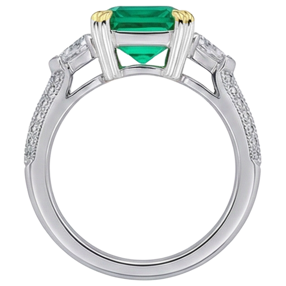 Taglio a Gradini Smeraldo Fine anello in Oro Due Toni 14K – vista profilo