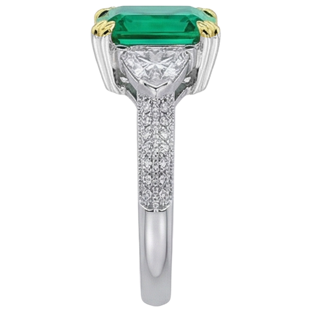 Anello con Pietra Preziosa Oro Due Toni 14K con Smeraldo Fine – vista angolare
