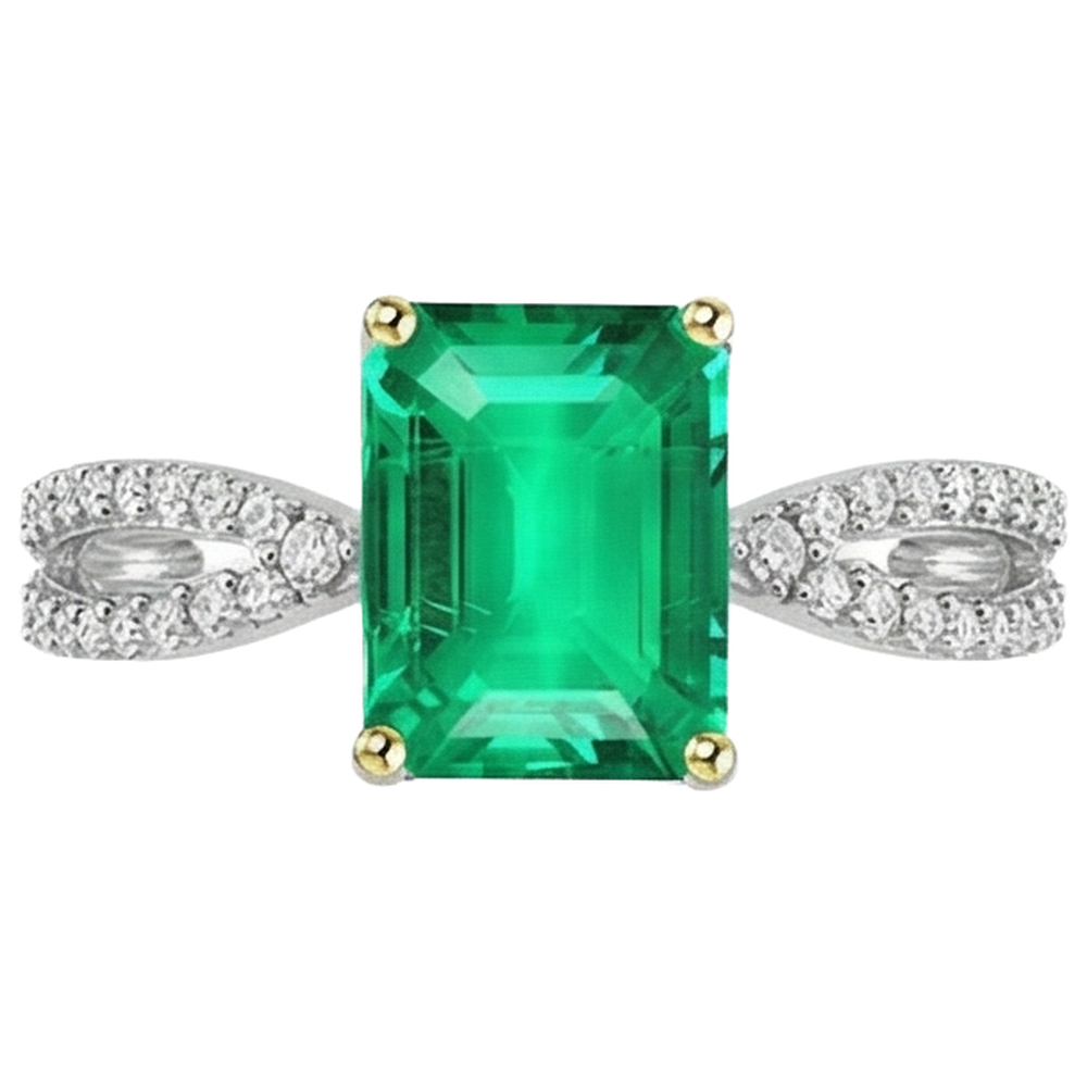 Anello con Pietra Preziosa Oro Due Toni 14K con Smeraldo Colombiano – vista frontale