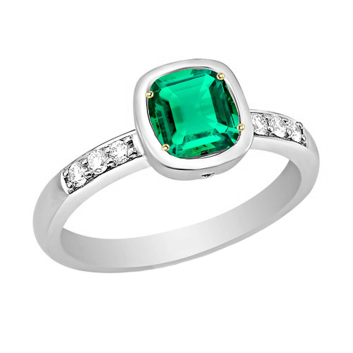 Anello con Pietra Preziosa Oro 14 Carati Bicolore con Smeraldo Fine – vista principale