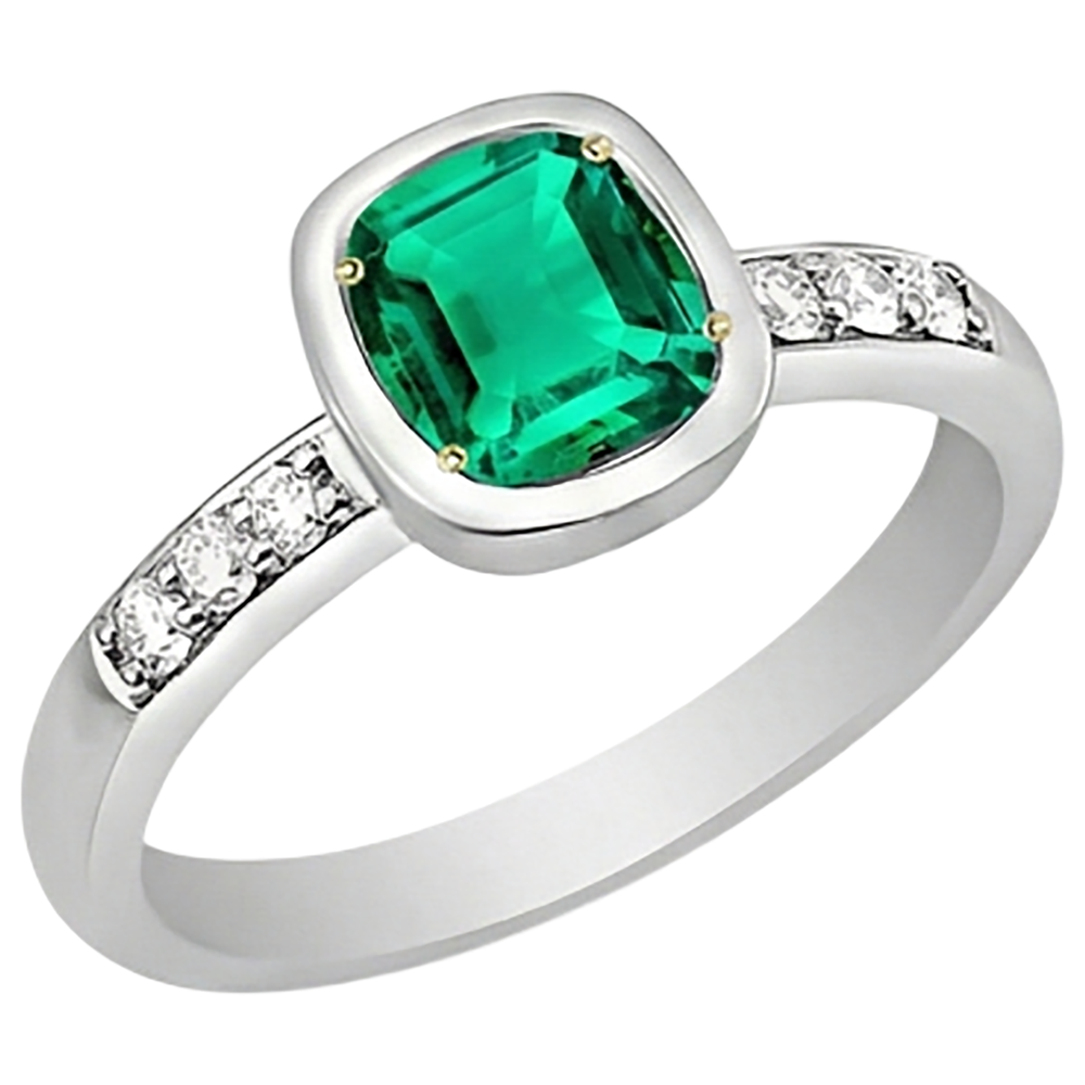Anello con Pietra Preziosa Oro 14 Carati Bicolore con Smeraldo Fine – vista laterale