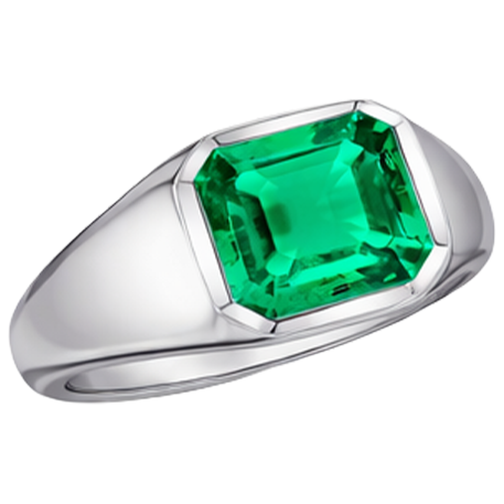 Anello con Pietra Preziosa Oro Bianco 14K con Smeraldo Fine – vista frontale