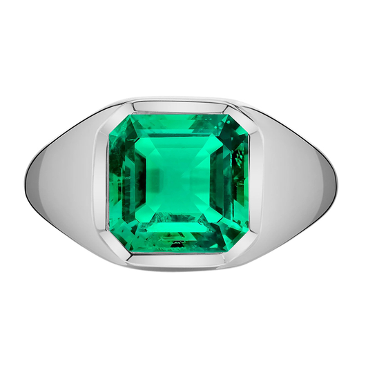 Smeraldo Fine Asscher Anello con Pietra Preziosa in Oro Bianco 14K – vista principale