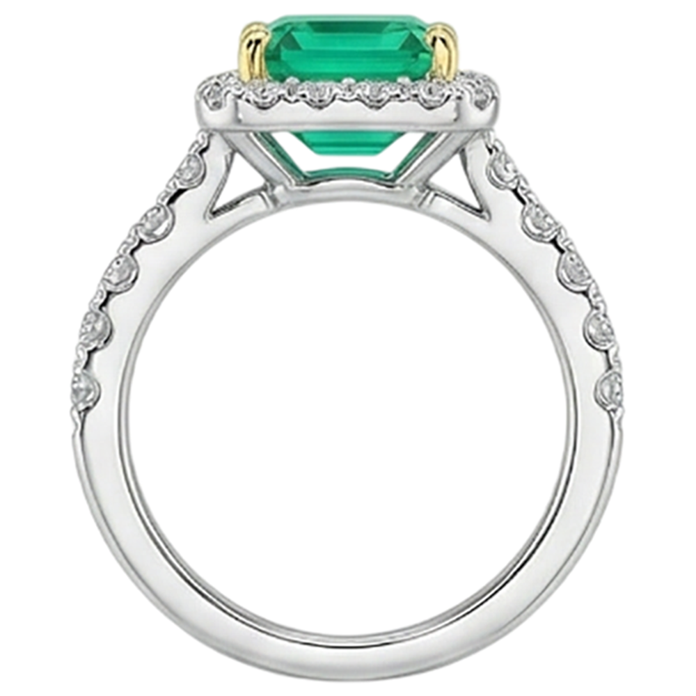 Taglio Asscher Smeraldo anello in Oro Due Toni 14K – vista dettaglio