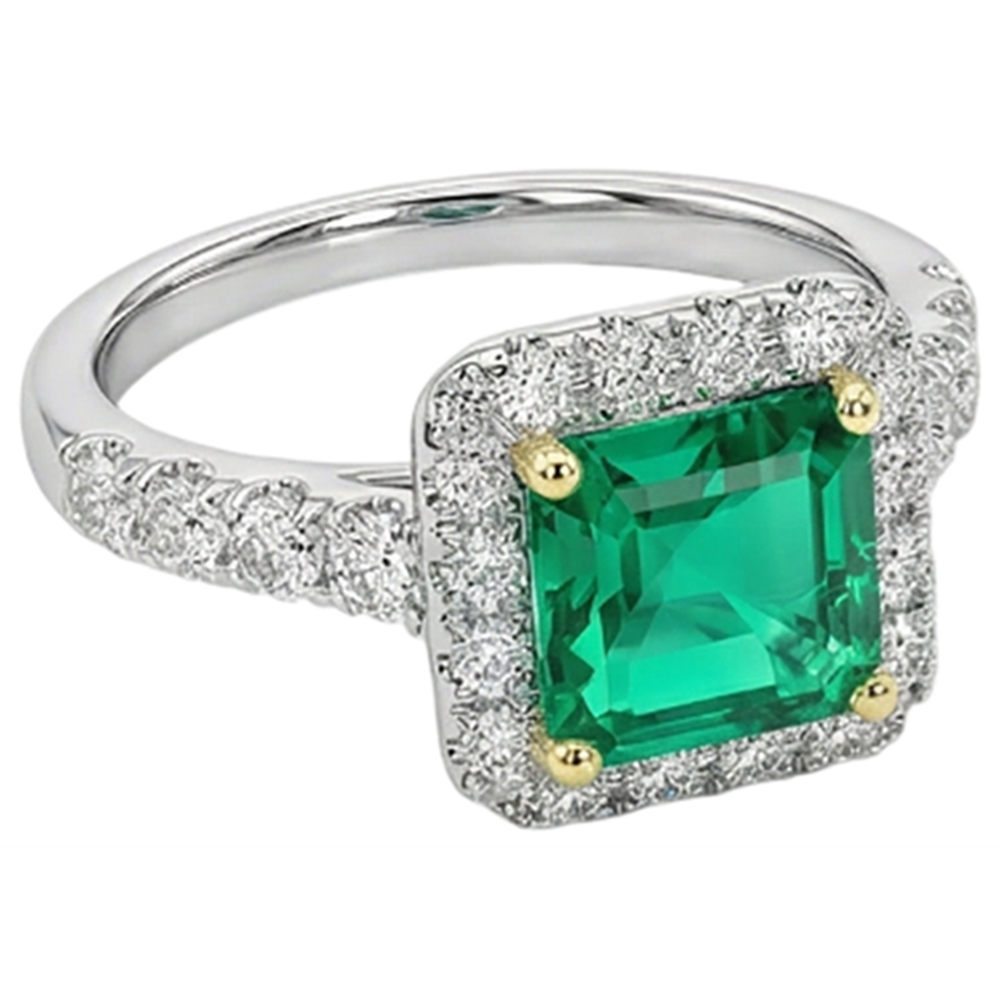 Taglio Asscher Smeraldo anello in Oro Due Toni 14K – vista laterale