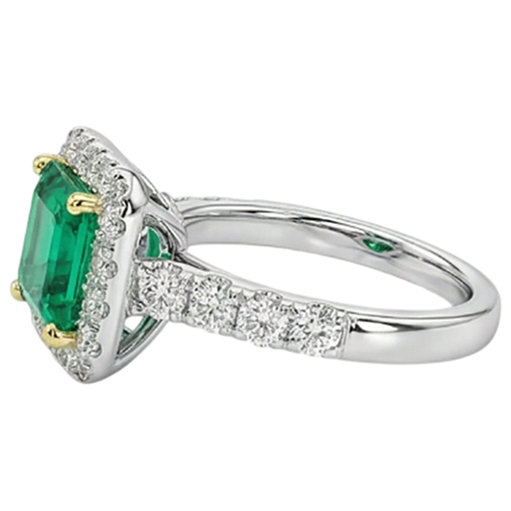 Smeraldo Taglio Asscher Anello con Pietra Preziosa in Oro Due Toni 14K – vista profilo