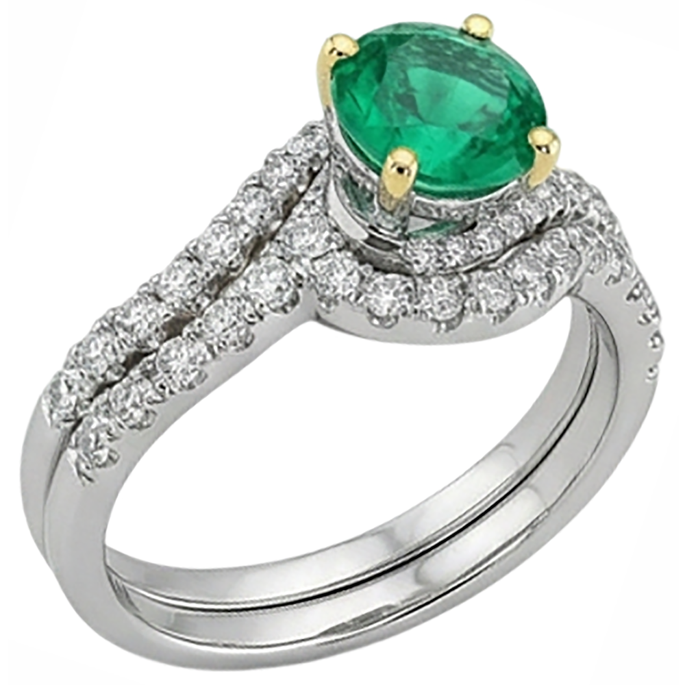 Anello Pietra Colorata Oro 14 Carati Bicolore con Smeraldo Colombiano – vista dall'alto