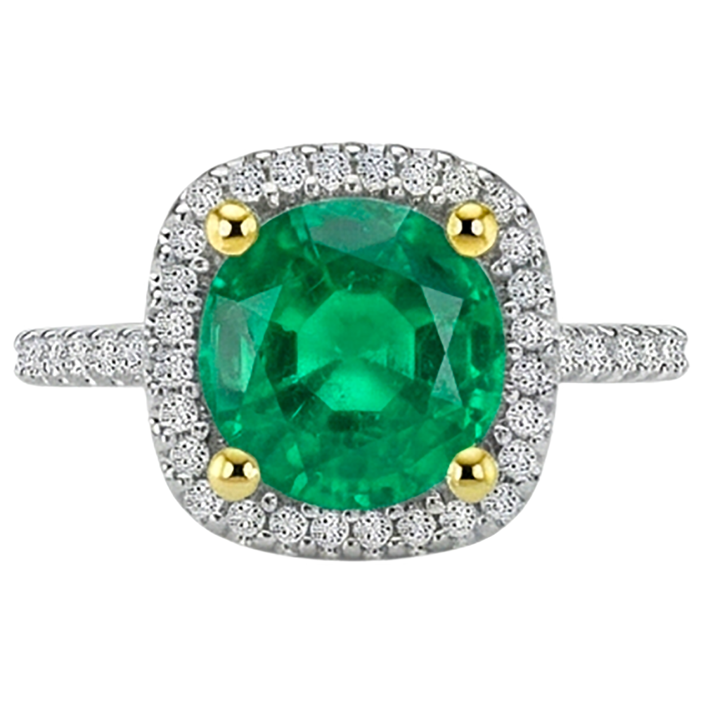Anello con Gemma Oro 14 Carati Bicolore con Smeraldo Colombiano – vista frontale