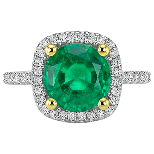 Anello con Gemma Oro 14 Carati Bicolore con Smeraldo Colombiano – vista frontale