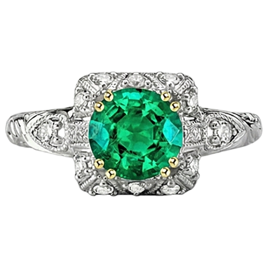 Anello Pietra Colorata Oro Bicolore 14K con Smeraldo Colombiano – vista frontale