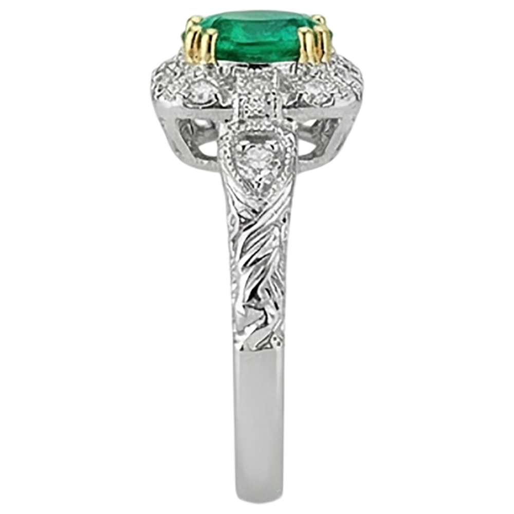 Anello Pietra Colorata Oro Bicolore 14K con Smeraldo Colombiano – vista profilo