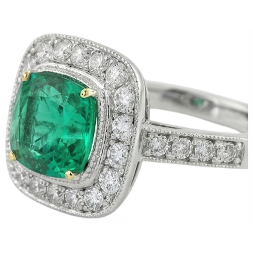 Smeraldo Colombiano Anello Pietra Colorata 2 carati Oro Bicolore 14K – vista profilo