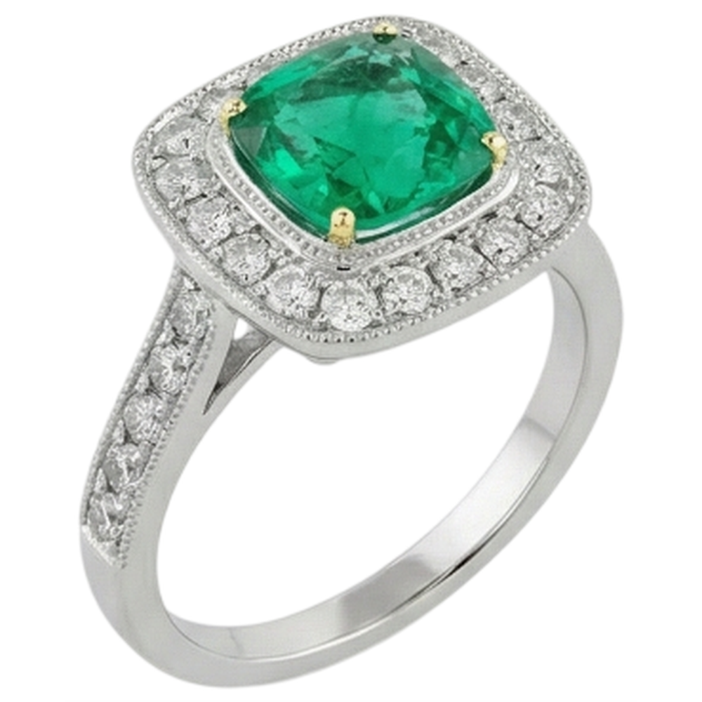 Smeraldo Colombiano Anello Pietra Colorata 2 carati Oro Bicolore 14K – vista laterale
