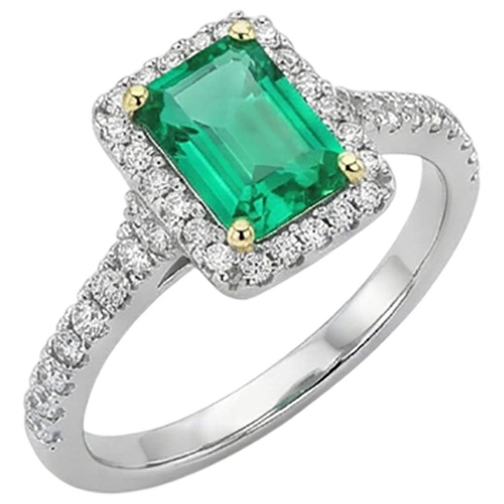 Anello con Pietra Preziosa Oro Bicolore 14K con Smeraldo Colombiano – vista angolare