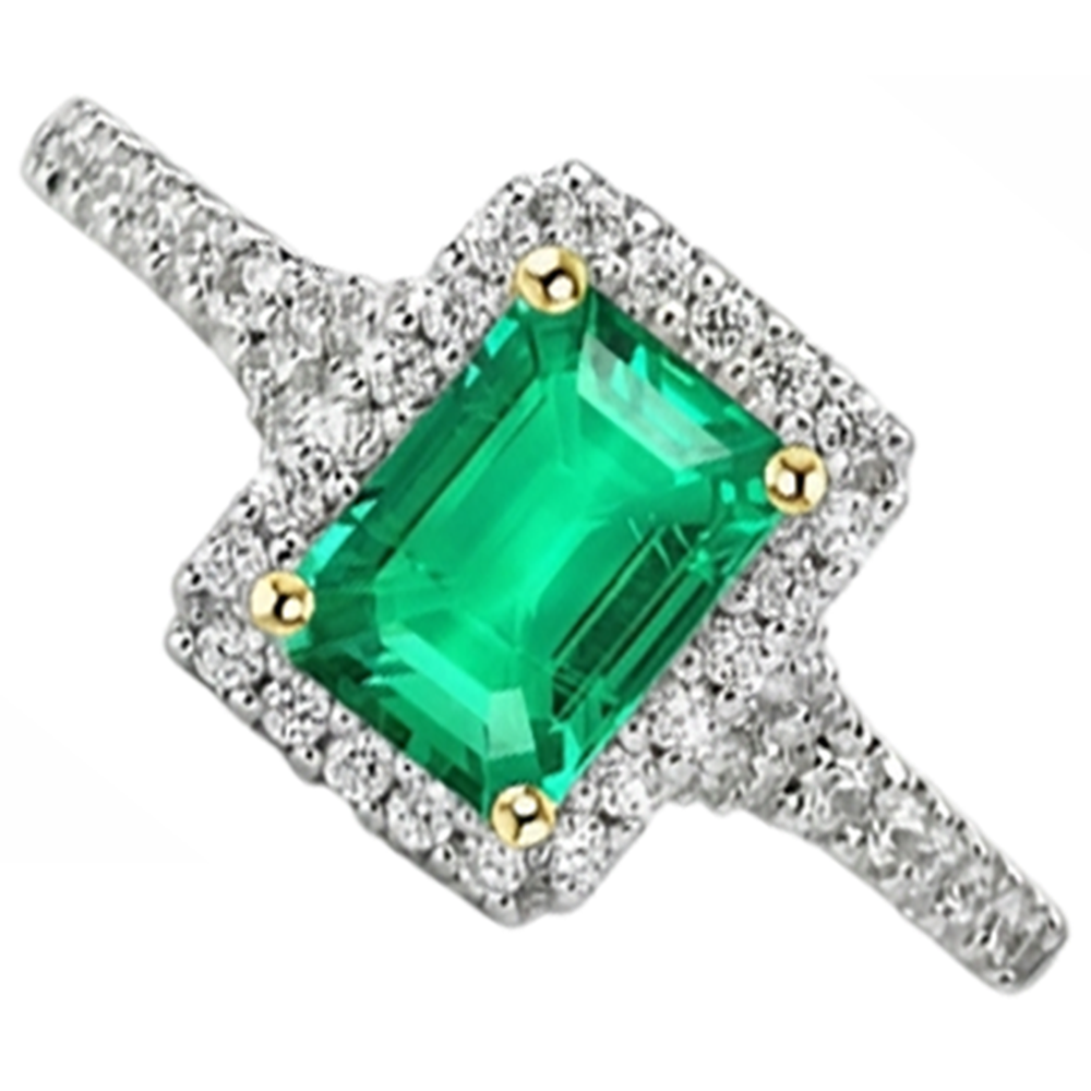 Smeraldo Colombiano Anello con Pietra Preziosa 2 carati Oro Bicolore 14K – vista frontale