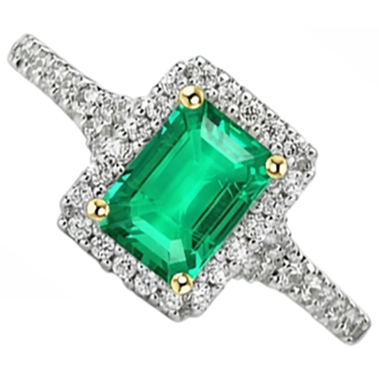 Smeraldo Colombiano Anello con Pietra Preziosa 2 carati Oro Bicolore 14K – vista frontale