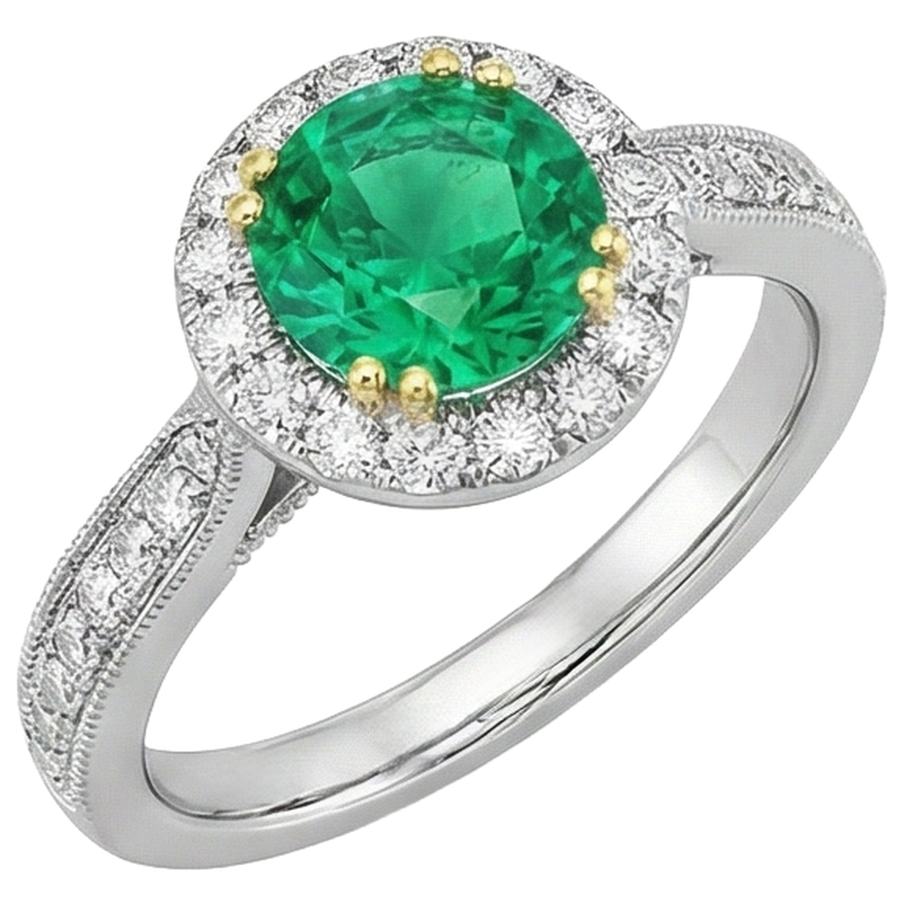 Anello con Gemma Oro Due Toni 14K con Smeraldo Colombiano – vista laterale