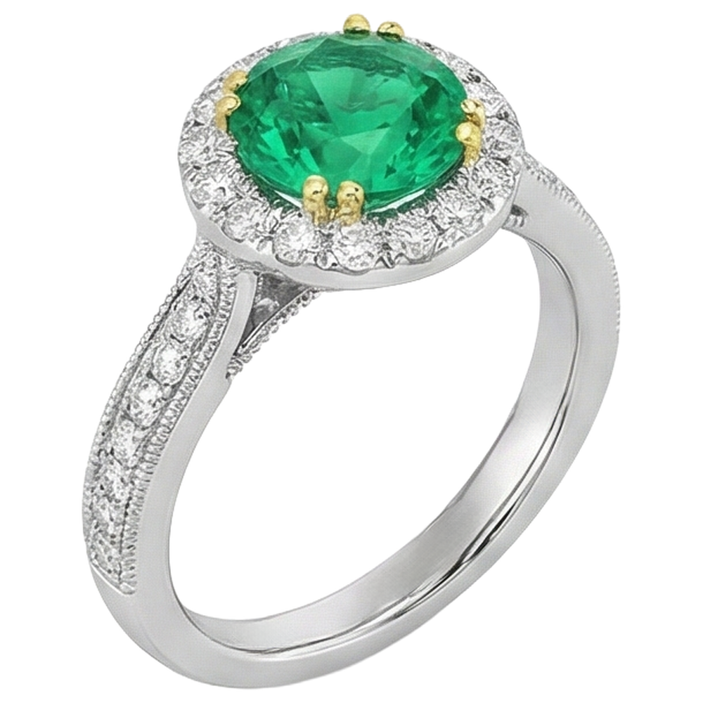 Smeraldo Colombiano Taglio Brillante Anello con Gemma in Oro Due Toni 14K – vista profilo