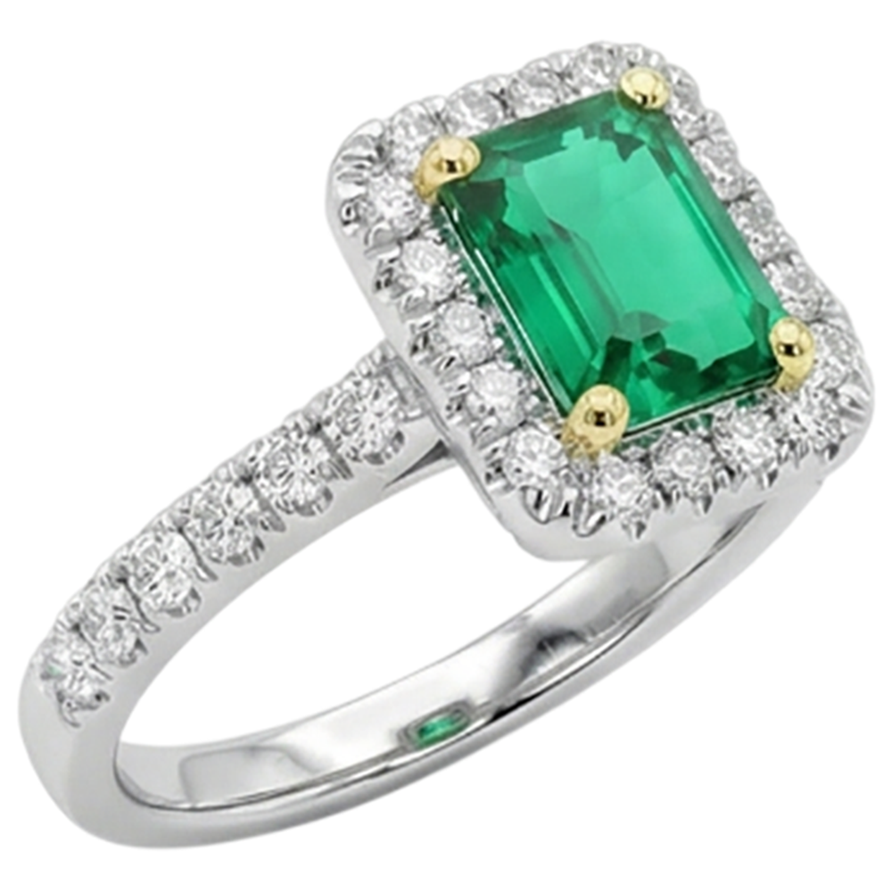 Smeraldo Colombiano Anello Pietra Colorata 2 carati Oro Bicolore 14K – vista angolare