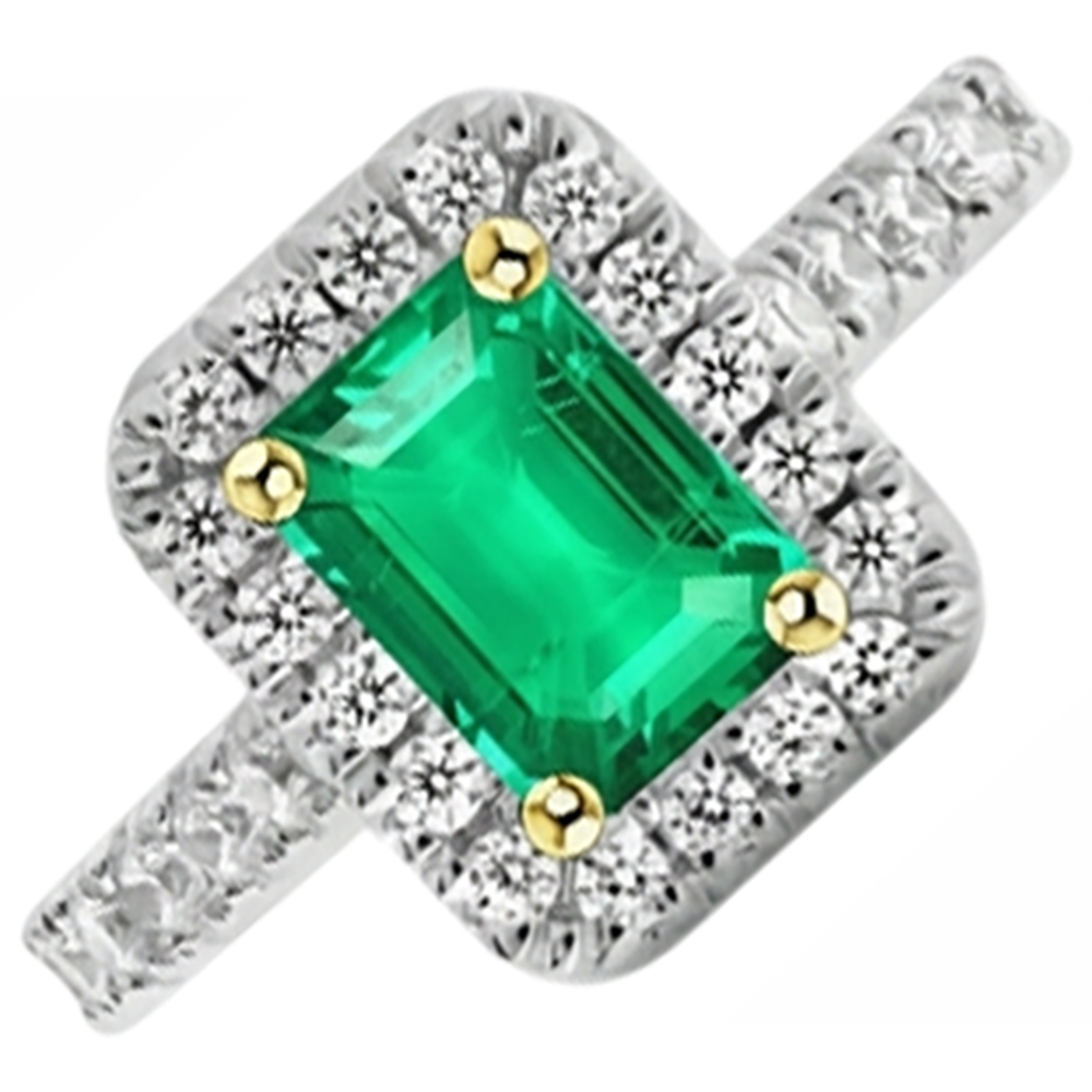 Smeraldo Colombiano Anello Pietra Colorata 2-carati Oro Bicolore 14K – vista frontale