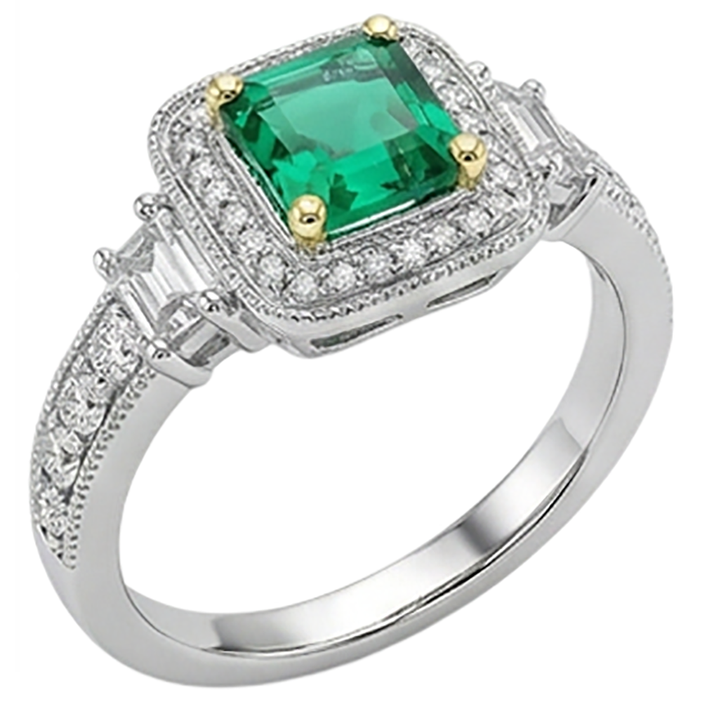 Anello Pietra Colorata Oro Bicolore 14K con Smeraldo Fine – vista laterale