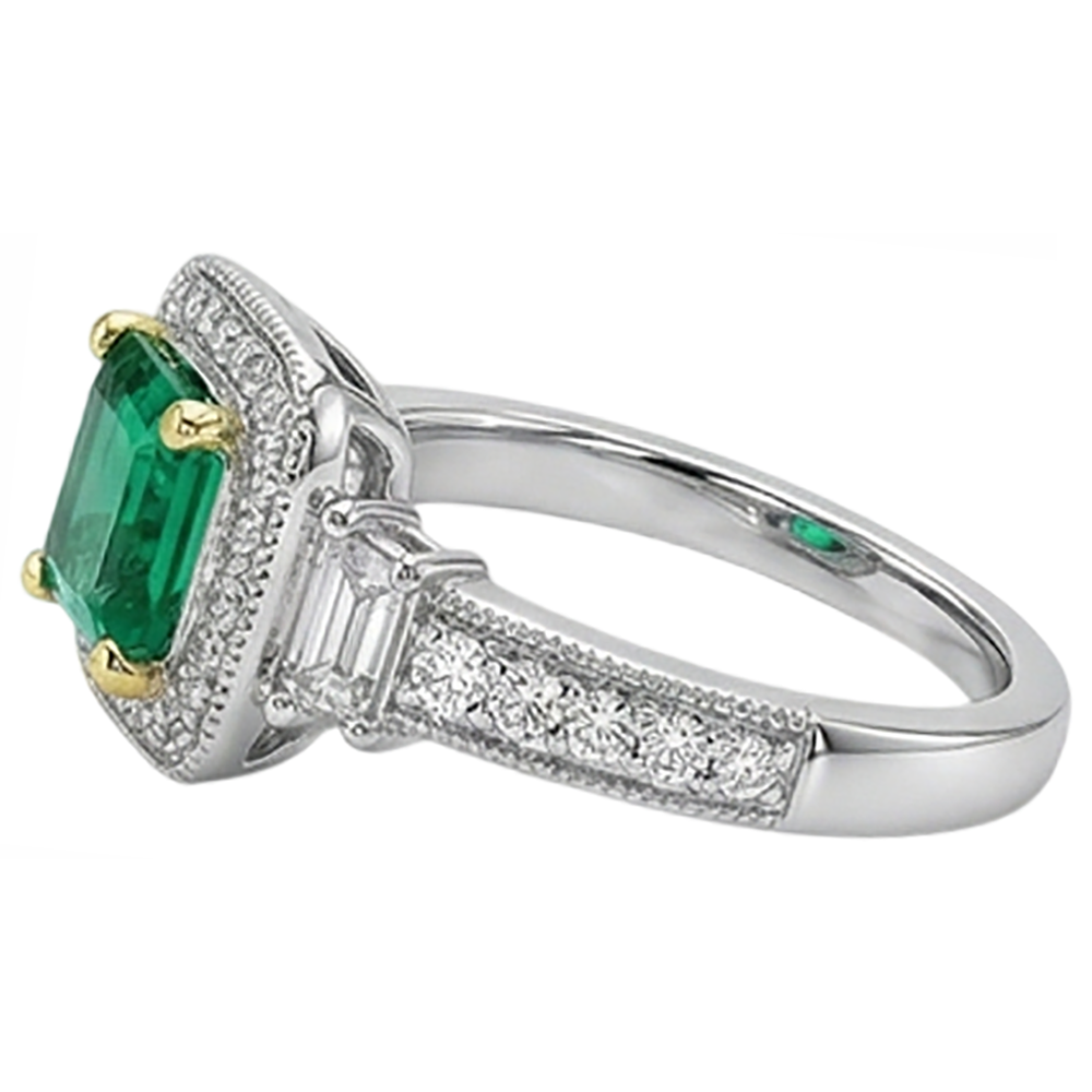 Smeraldo Fine Anello Pietra Colorata 3 carati Oro Bicolore 14K – vista profilo